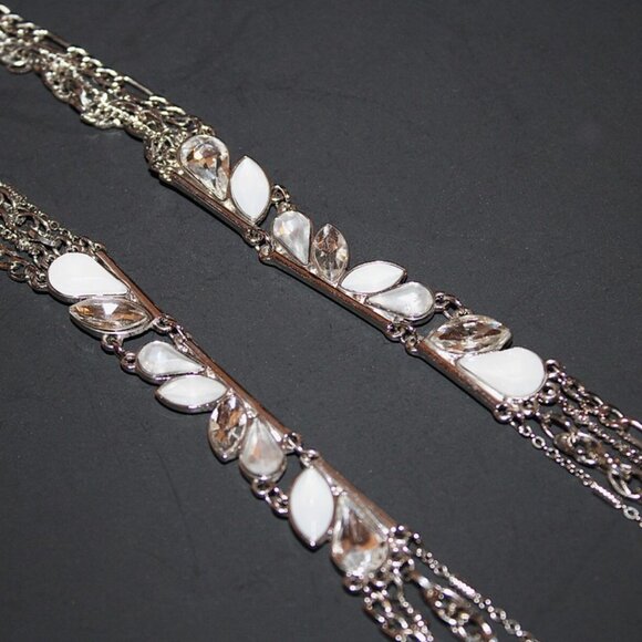 Thalia Sodi Necklace Multi-Strand Crystal Embellished 30" Statement Silver-Tone - Picture 2 of 6
